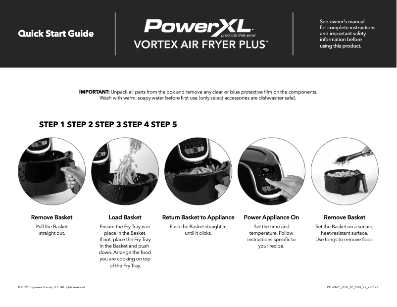 Page n°1 - Guide de démarrage rapide PowerXL Vortex Air Fryer Plus HF-1096LCD-P