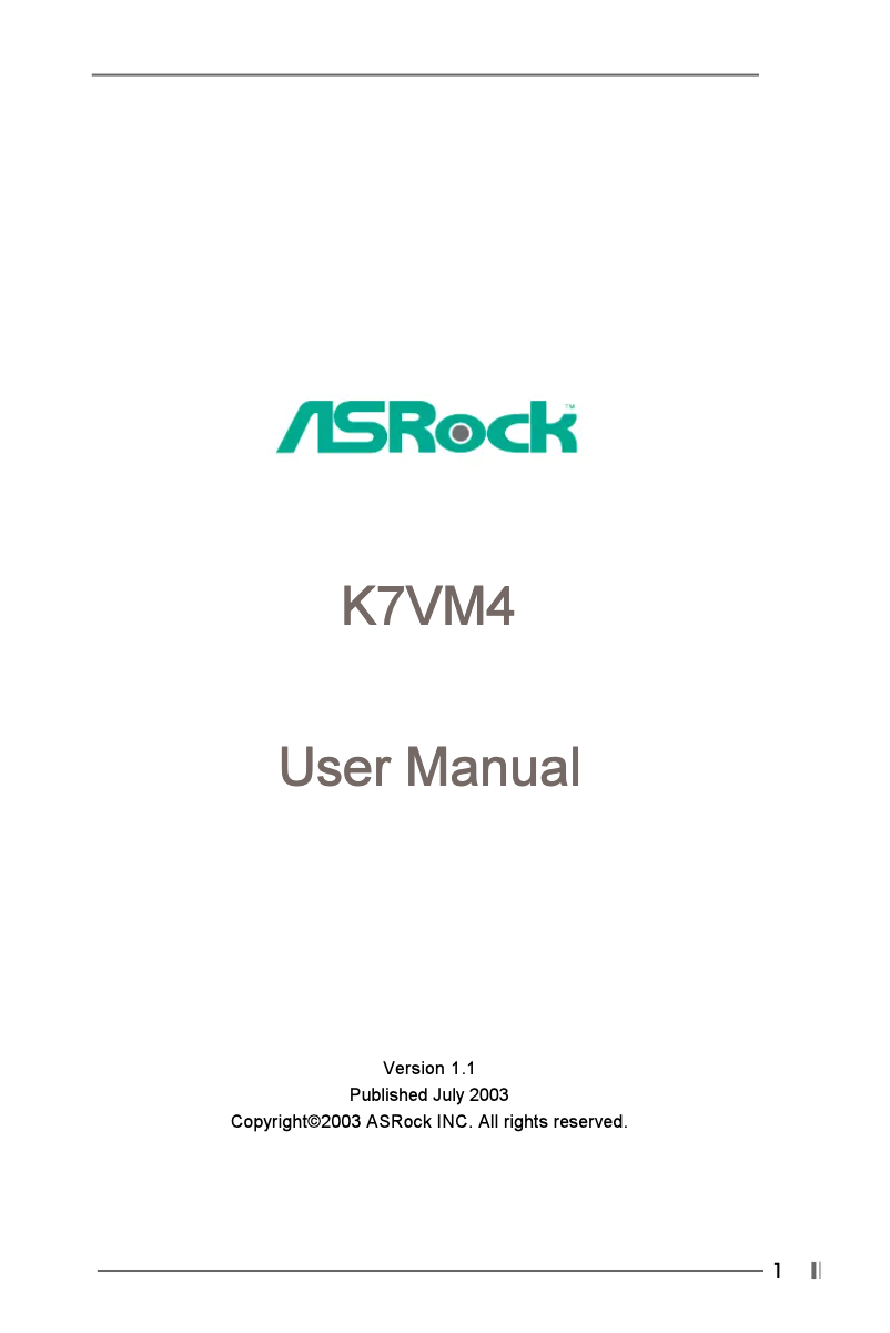 Page n°1 - Manuel utilisateur Asrock K7VM4