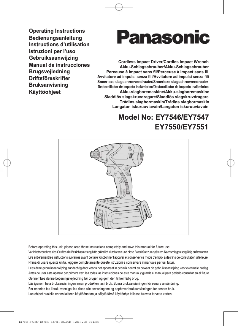 Page n°1 - Manuel utilisateur Panasonic EY7550
