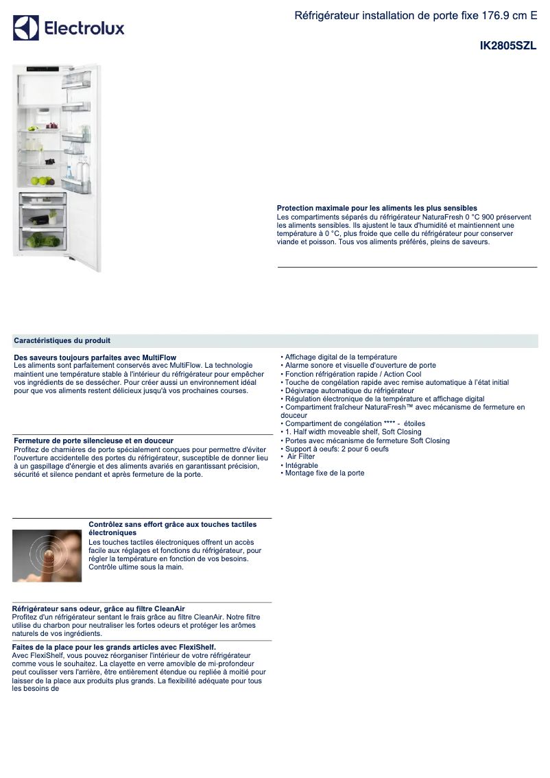 Page 1 de la notice Fiche technique Electrolux IK2805SZL