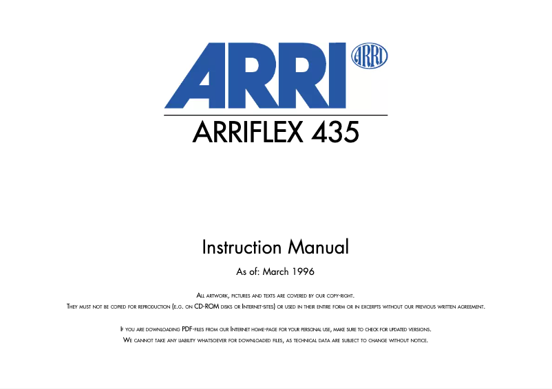 Page 1 de la notice Manuel utilisateur ARRI FLEX 435