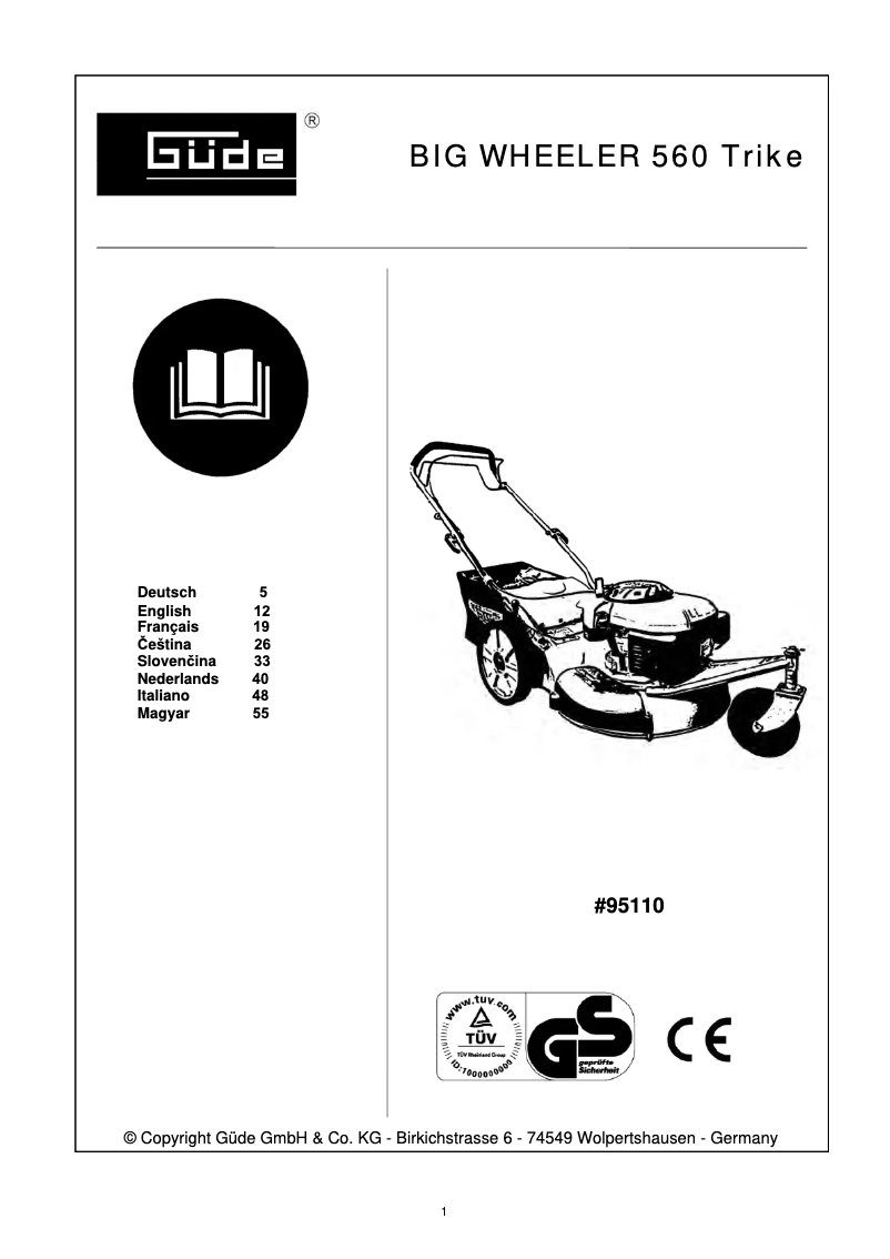 Page 1 de la notice Manuel utilisateur Güde 560 Trike Big Wheeler