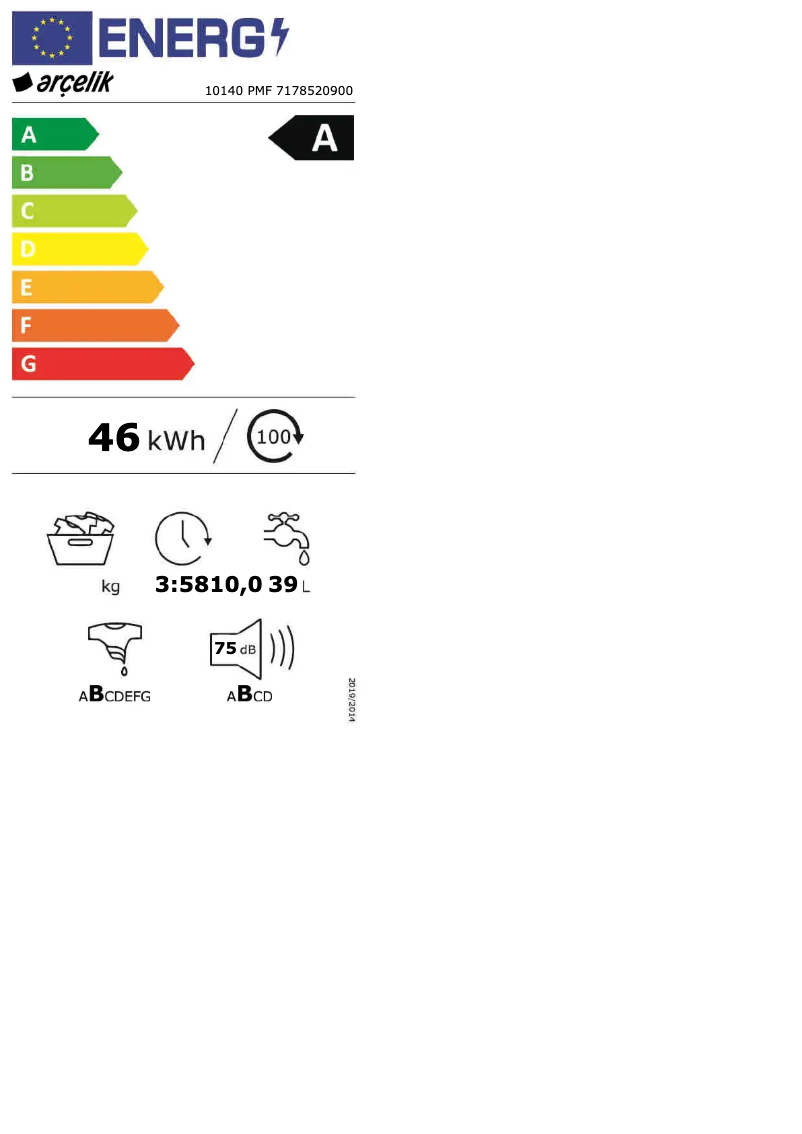 Page n°1 - Label énergétique Arçelik 10140 PMF