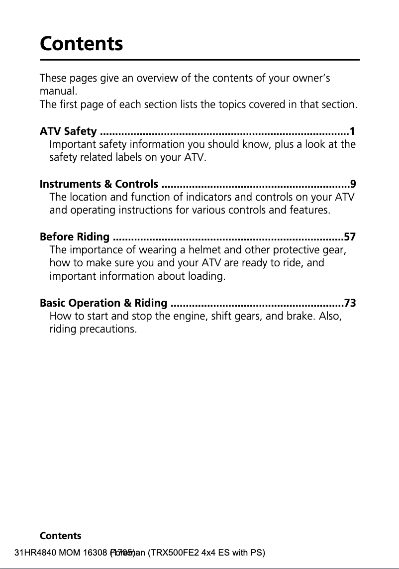 Page 1 de la notice Manuel utilisateur Honda FourTrax Foreman TRX500FM1 (2018)