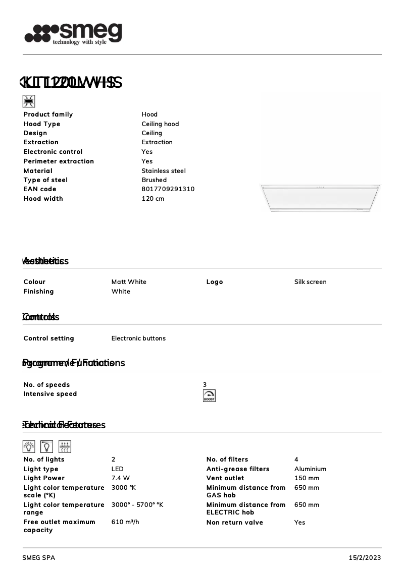Page 1 de la notice Brochure Smeg KLT120LWHS