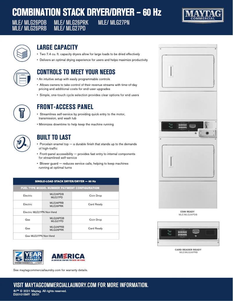 Page n°1 - Fiche technique Maytag MLE27PDBYW
