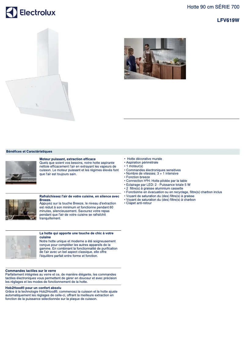 Page 1 de la notice Fiche technique Electrolux LFV619W