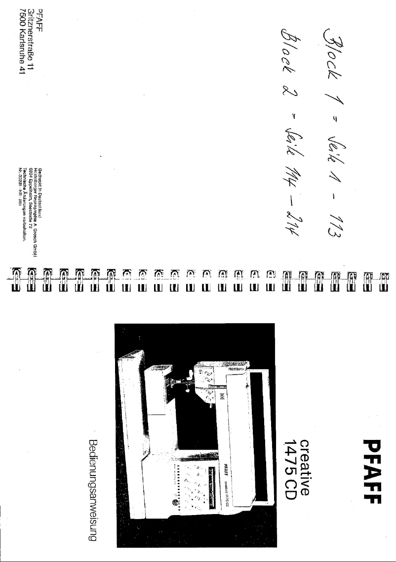 Page 1 de la notice Manuel utilisateur Pfaff Creative 1475 CD