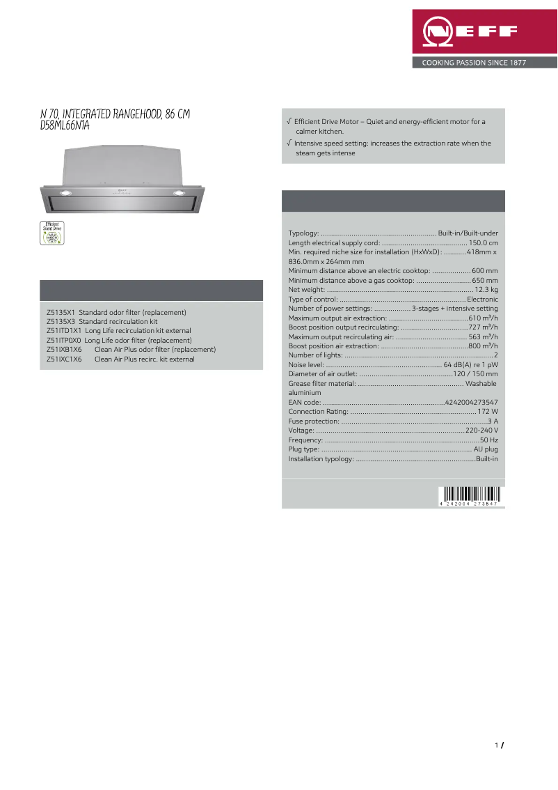 Page n°1 - Fiche technique Neff D58ML66N1A