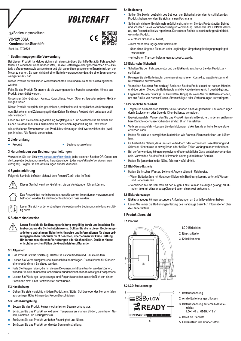 Page 1 de la notice Manuel utilisateur Voltcraft VC-12/1000A