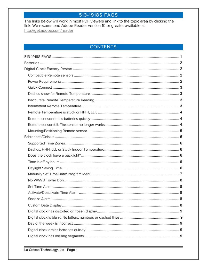 Page 1 de la notice FAQ La Crosse Technology 513-1918S