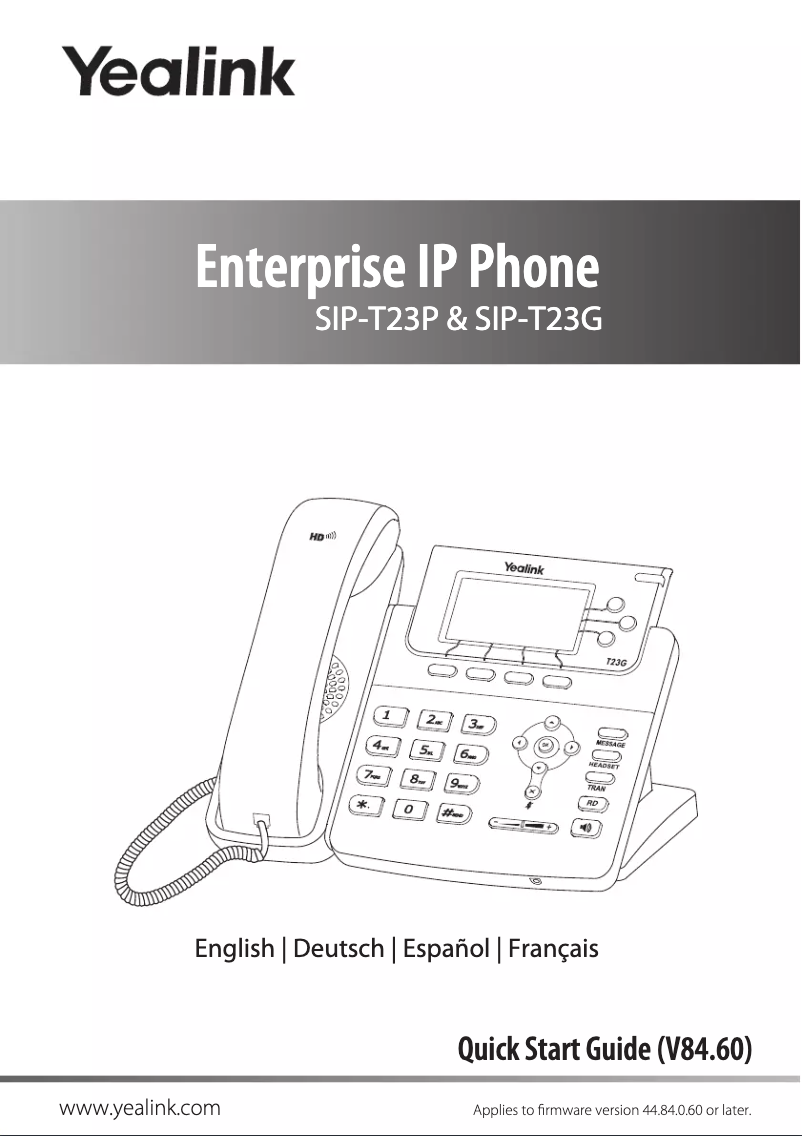 Page 1 de la notice Guide de démarrage rapide Yealink SIP-T23P