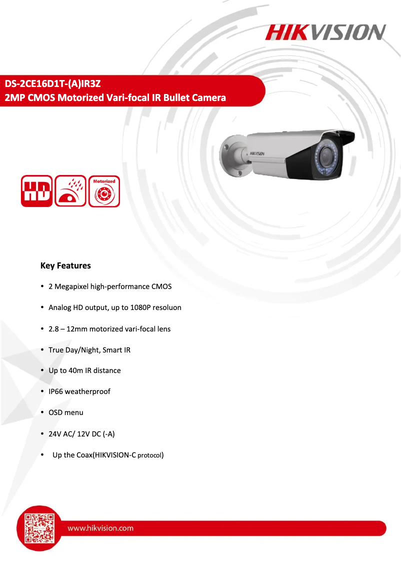 Page 1 de la notice Manuel utilisateur Hikvision DS-2CE16D1T-AIR3Z