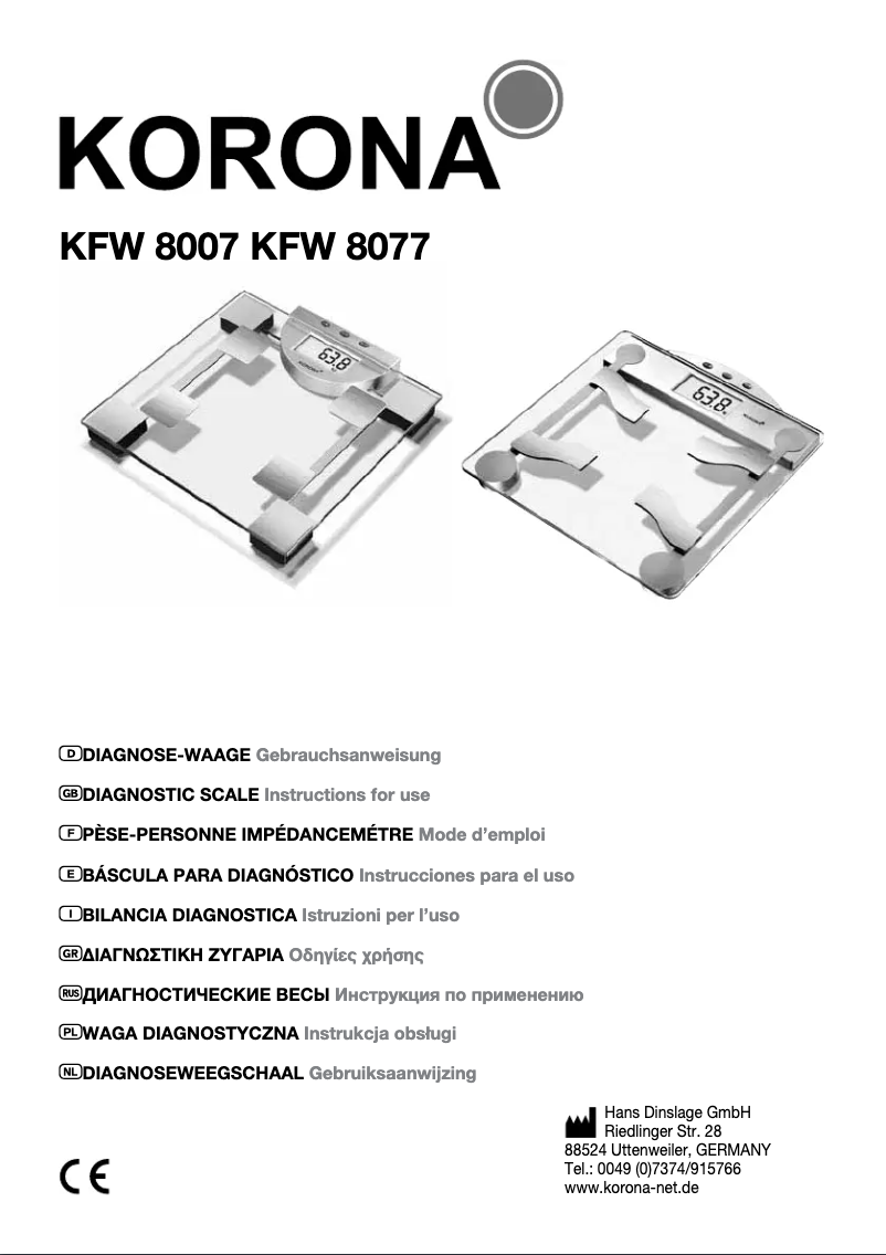 Page 1 de la notice Manuel utilisateur Korona KFW 8007