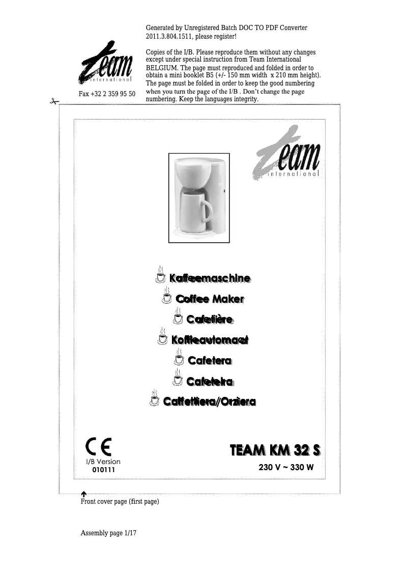 Page 1 de la notice Manuel utilisateur Team KM 32 S