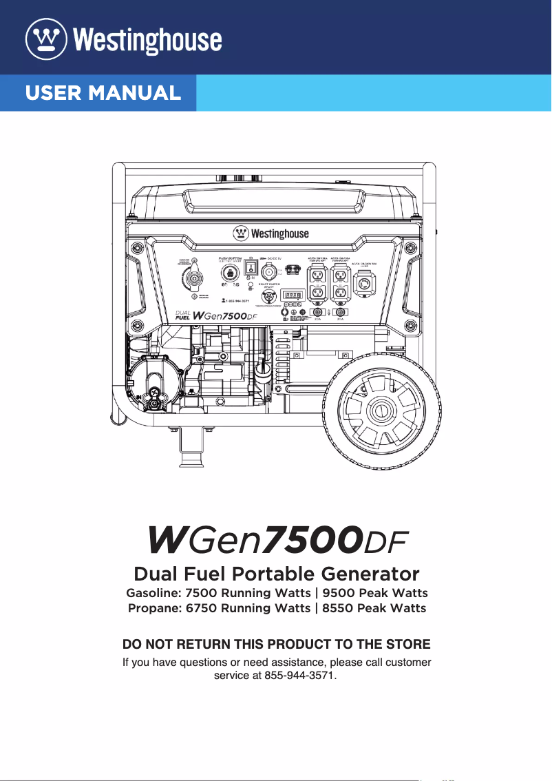 Page n°1 - Manuel utilisateur Westinghouse WGen7500DF