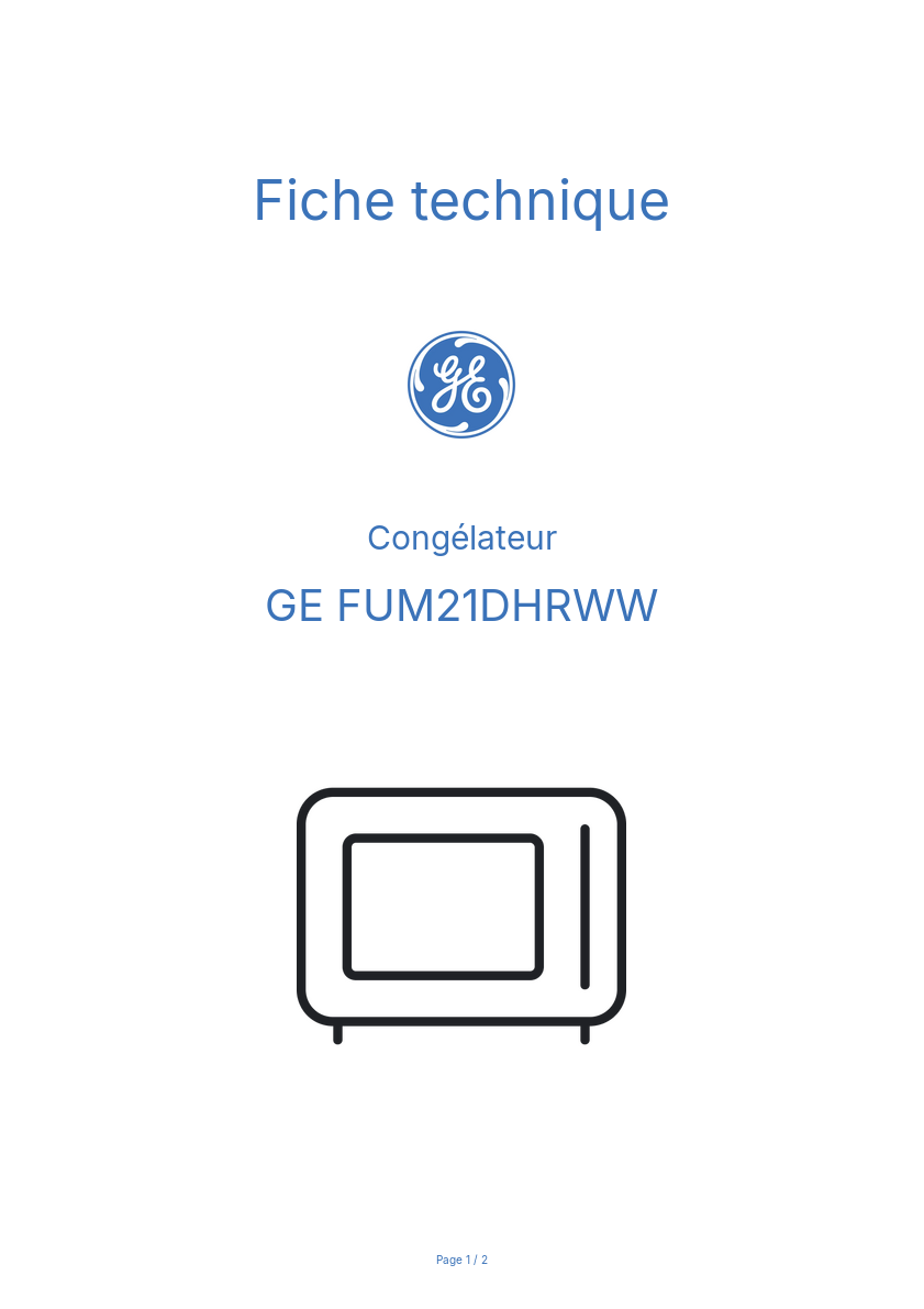 Page n°1 - Fiche technique GE FUM21DHRWW