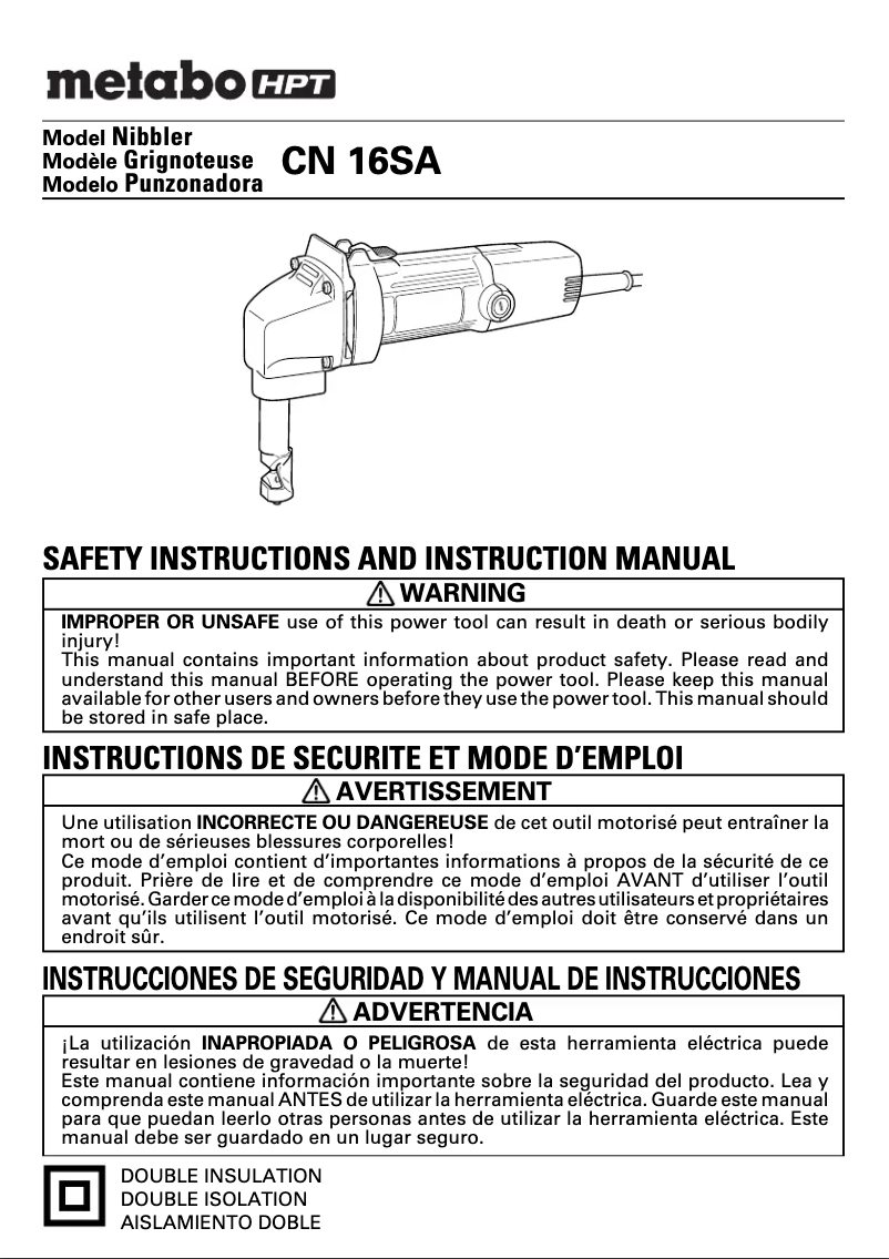 Page 1 de la notice Manuel utilisateur Metabo CN 16SA