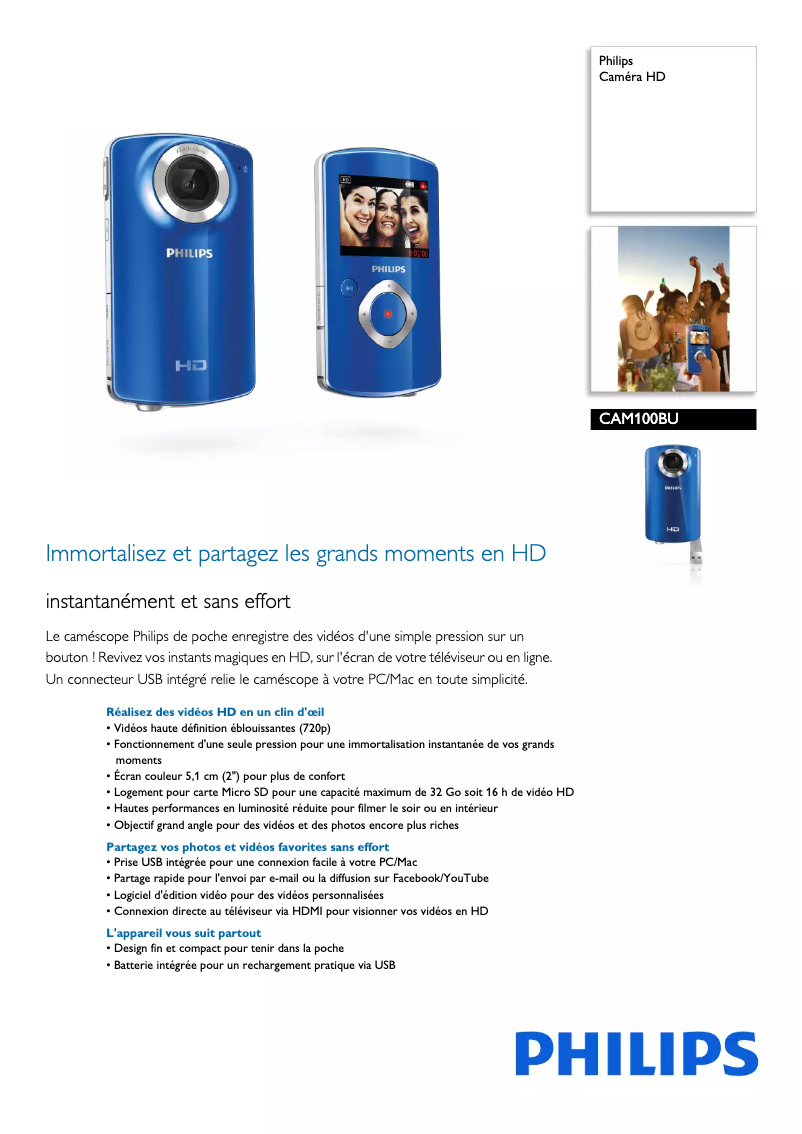 Page 1 of the manual Technical Sheet Philips CAM100