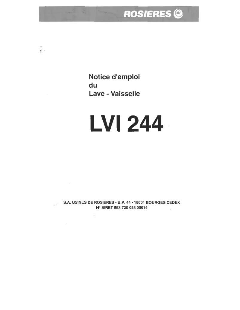 Image de la première page du manuel de l'appareil LVI 244