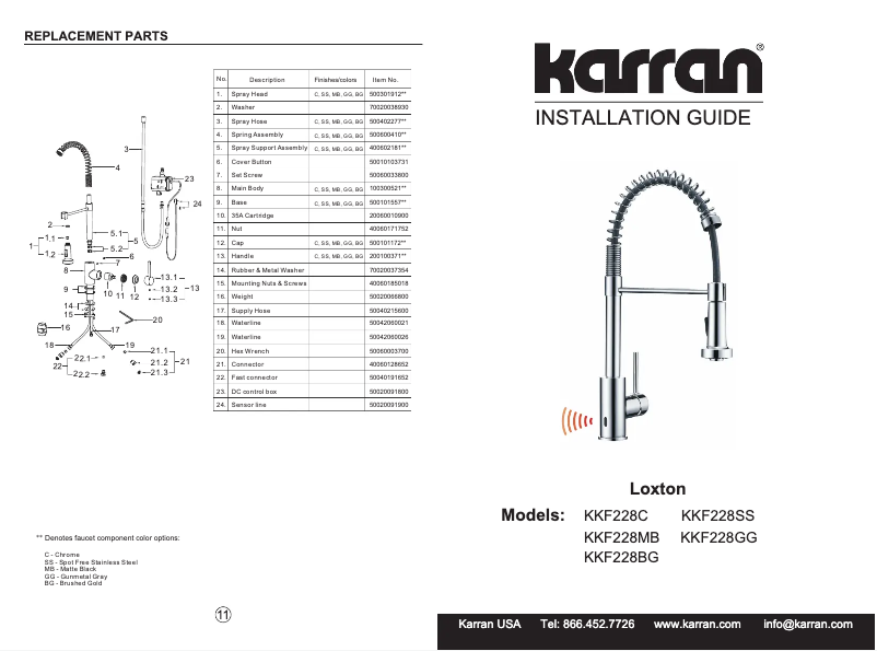 Page 1 de la notice Manuel utilisateur Karran Loxton KKF228BG