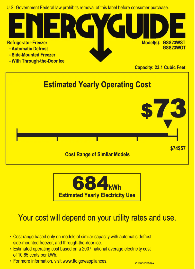 Page n°1 - Label énergétique GE GSS23WSTSS