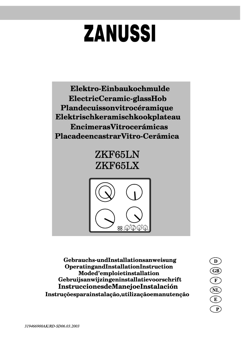 Page 1 de la notice Manuel utilisateur Zanussi ZKF 65 l