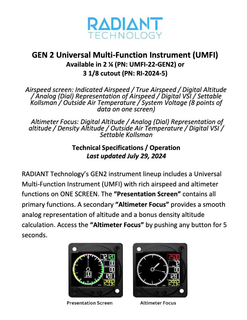 Image de la première page du manuel de l'appareil UMFI-22-GEN2