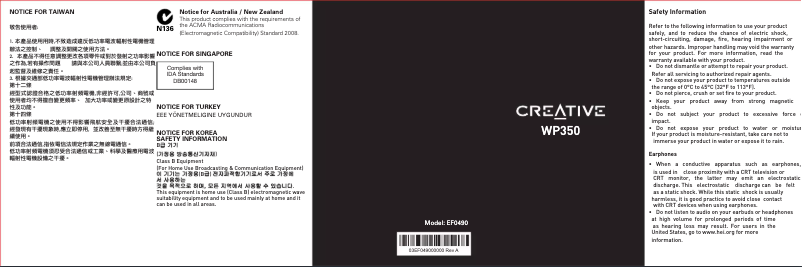 Page 1 de la notice Manuel utilisateur Creative WP-350