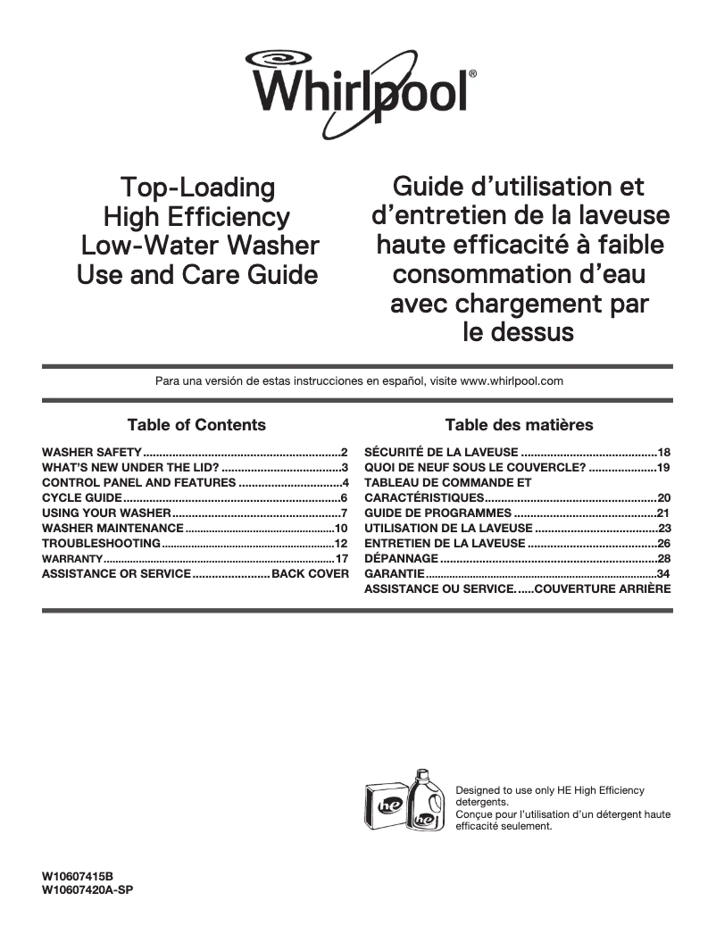 Page 1 de la notice Manuel utilisateur Whirlpool WTW5000DW