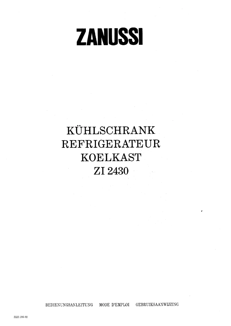 Page 1 de la notice Manuel utilisateur Zanussi ZI 2430