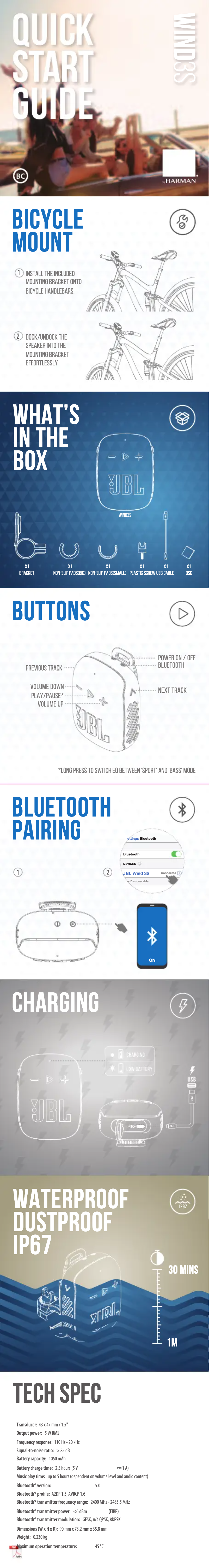 Page 1 de la notice Manuel utilisateur JBL Wind 3S