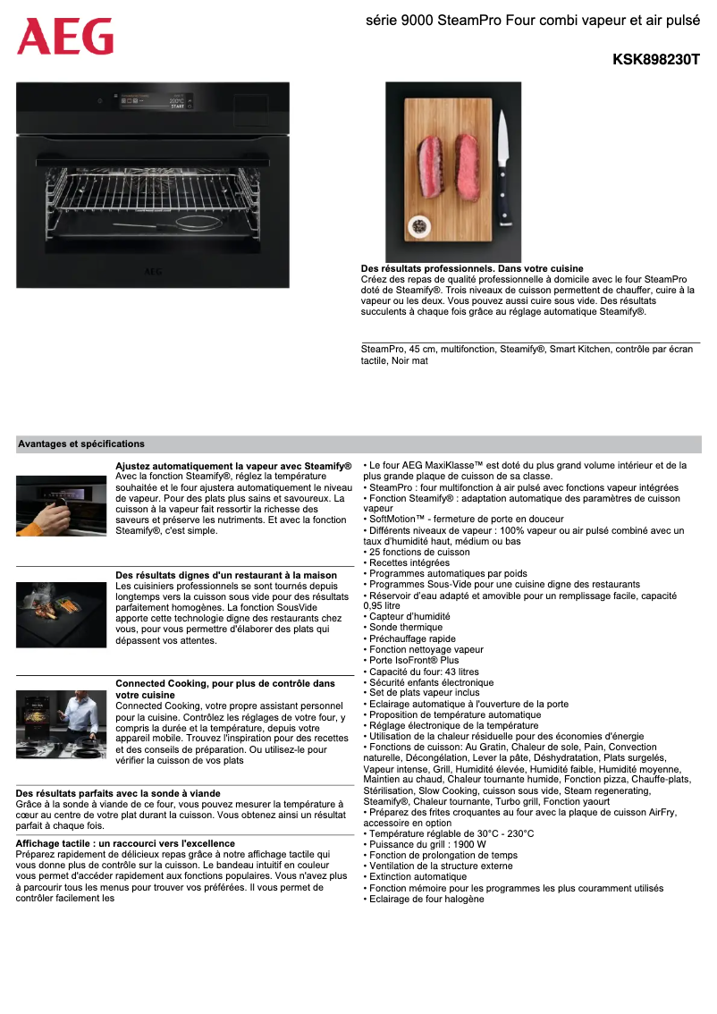 Page 1 de la notice Fiche technique AEG KSK898230T