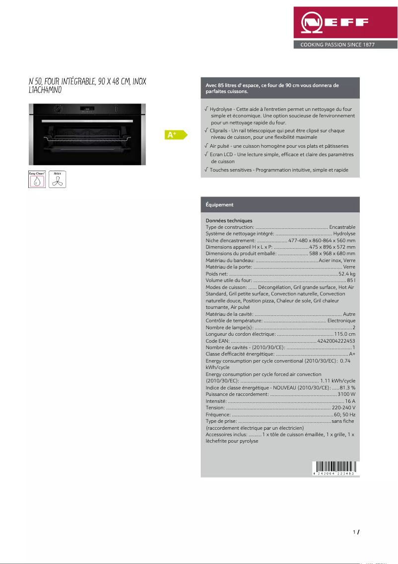 Page n°1 - Fiche technique Neff L1ACH4MN0