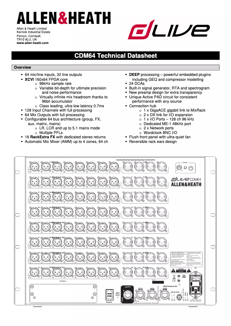 Imagen de la primera página del manual del dispositivo dLive CDM64