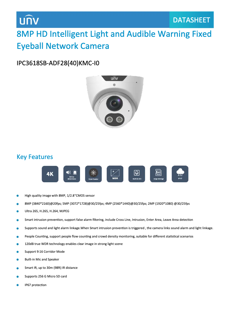 Page 1 de la notice Fiche technique UniView IPC3618SB-ADF28(40)KMC-I0