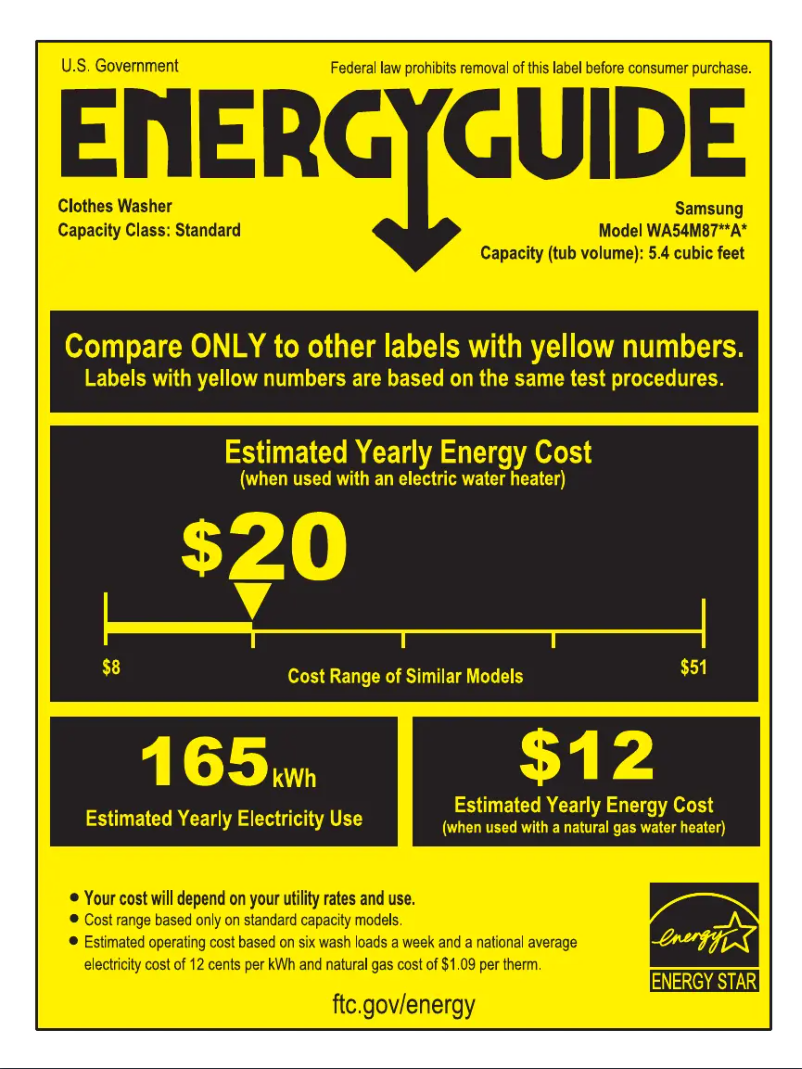 Page n°1 - Label énergétique Samsung WA54M8750A