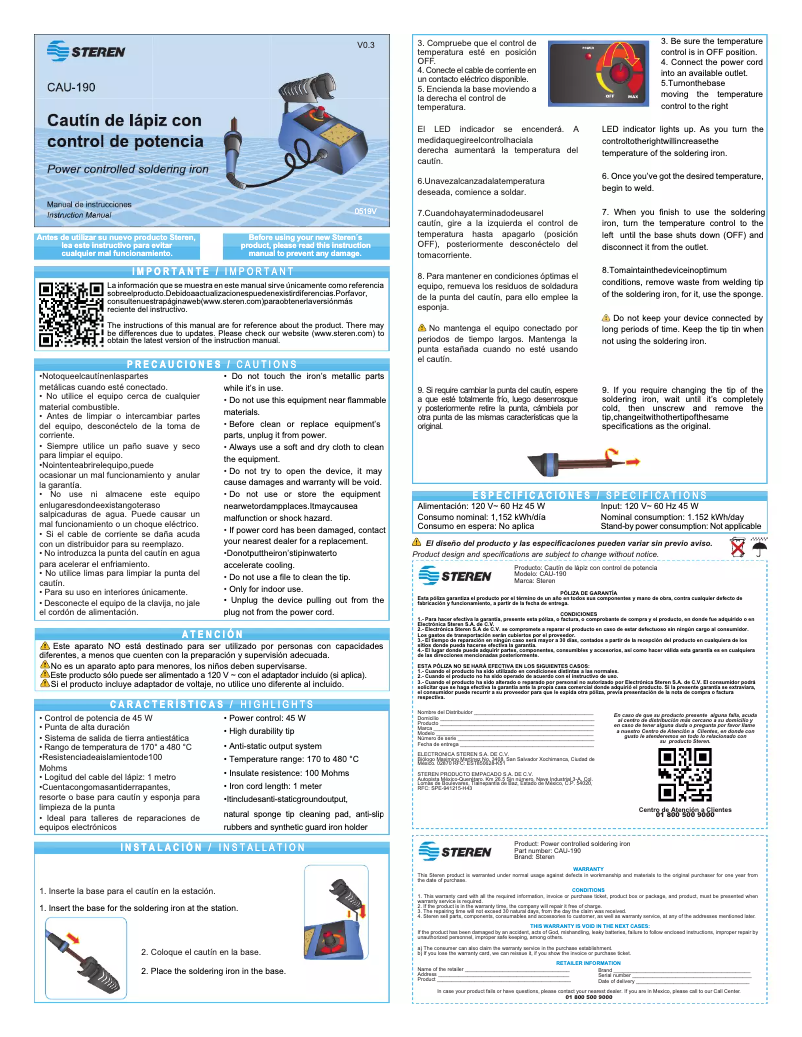 Image de la première page du manuel de l'appareil CAU-190