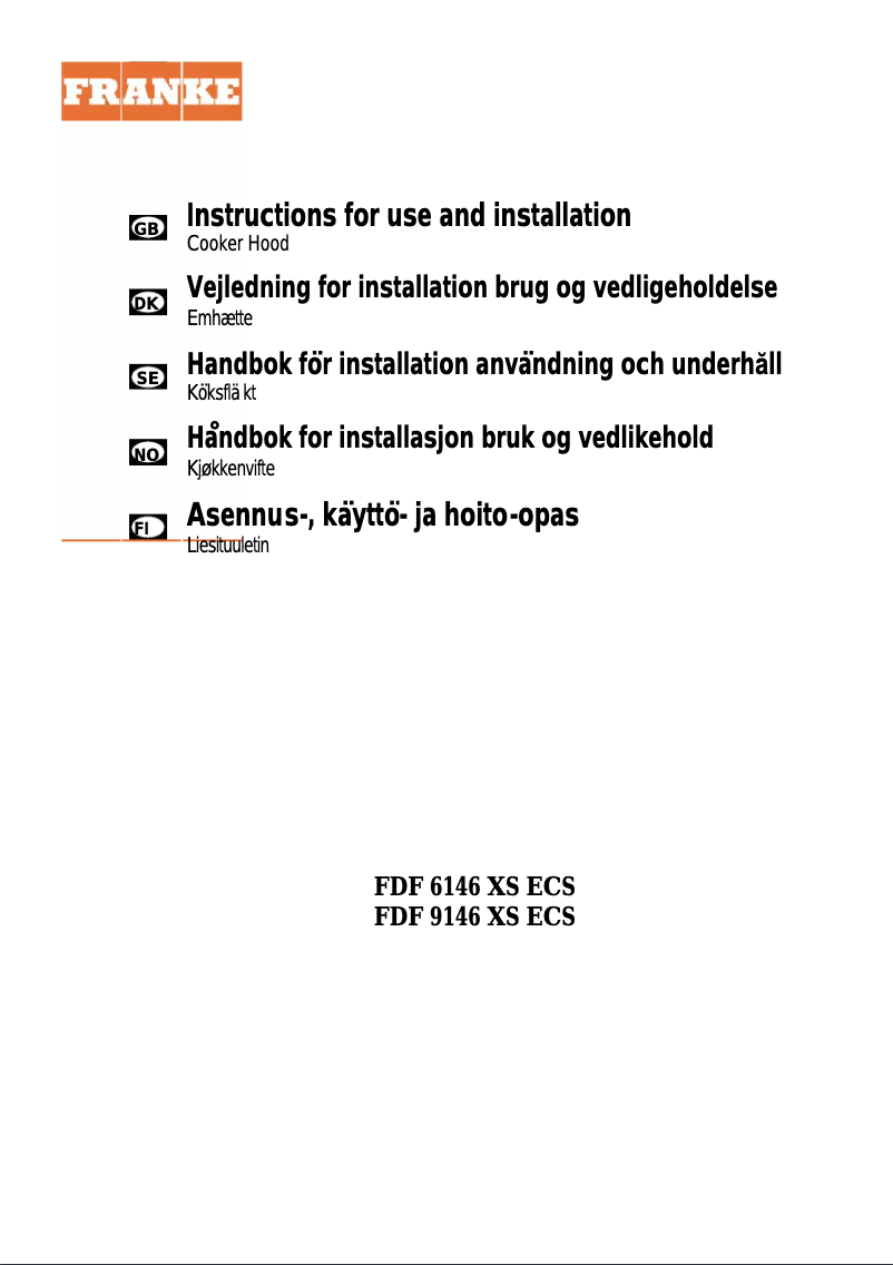 Page 1 de la notice Manuel utilisateur Franke FDF 6146 XS ECS