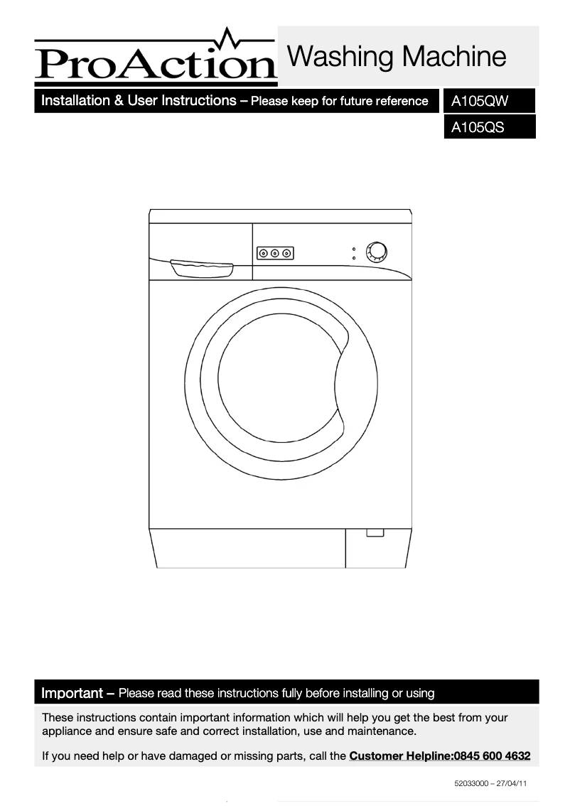 Page n°1 - Manuel utilisateur ProAction A105QW