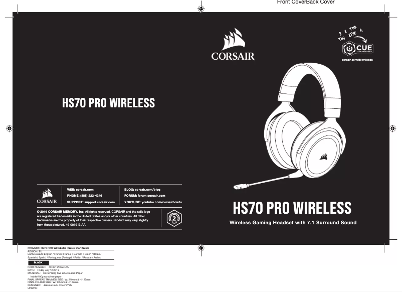 Page 1 de la notice Manuel utilisateur Corsair H70 Pro Wireless