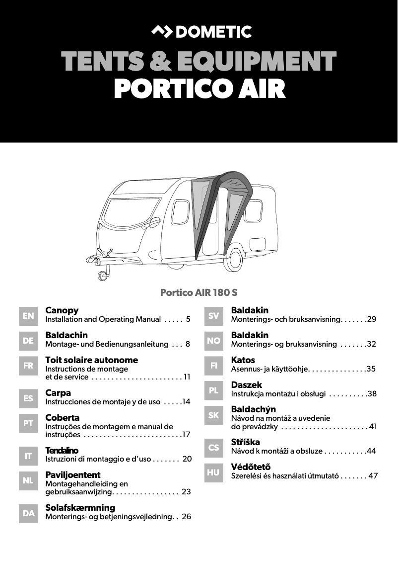 Image de la première page du manuel de l'appareil Portico AIR 180 S