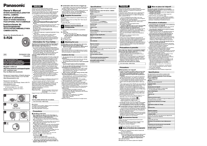 Page 1 de la notice Manuel utilisateur Panasonic S-R26