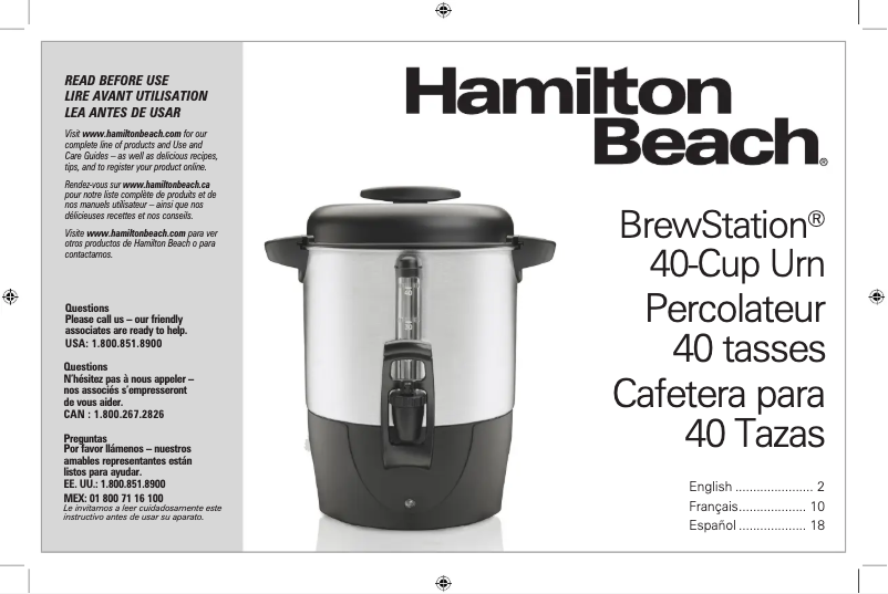 Page n°1 - Manuel utilisateur Hamilton Beach BrewStation 40514R