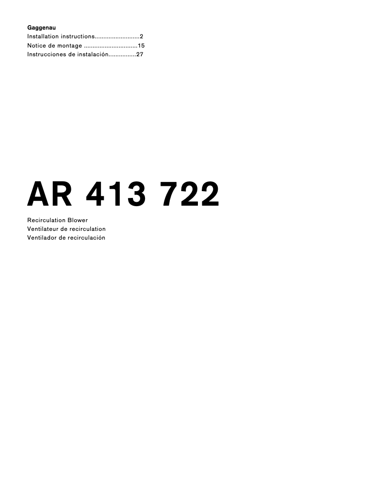 Page n°1 - Guide d'installation Gaggenau AR413722