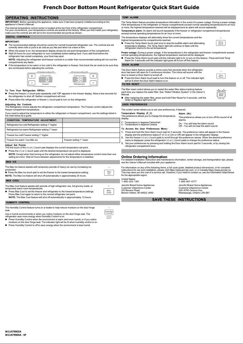 Page 1 de la notice Guide de démarrage rapide JennAir JFC2089BEM