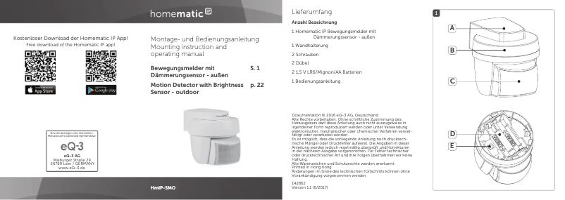 Page 1 de la notice Manuel utilisateur Homematic IP HmIP-SMO