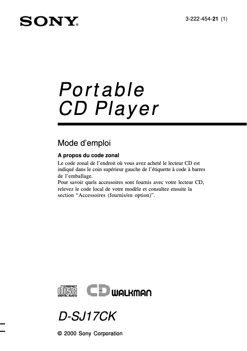 Page n°1 - Manuel utilisateur Sony D-SJ17CK