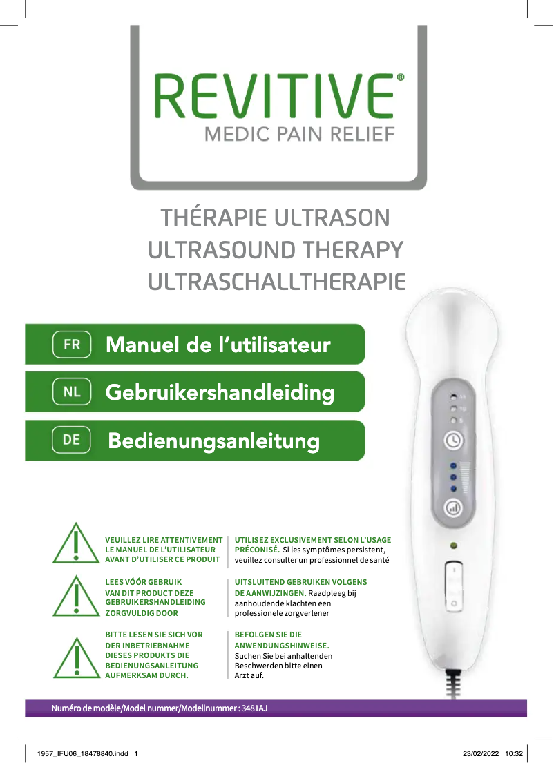 Page 1 de la notice Manuel utilisateur Revitive Ultrasound Therapy