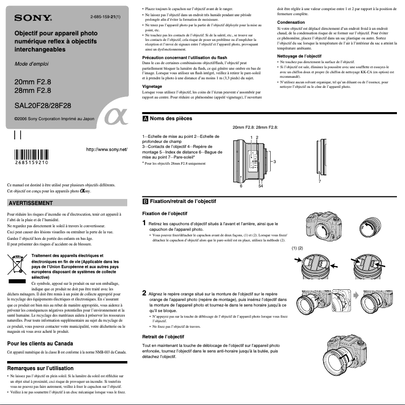 Image de la première page du manuel de l'appareil SAL28F28